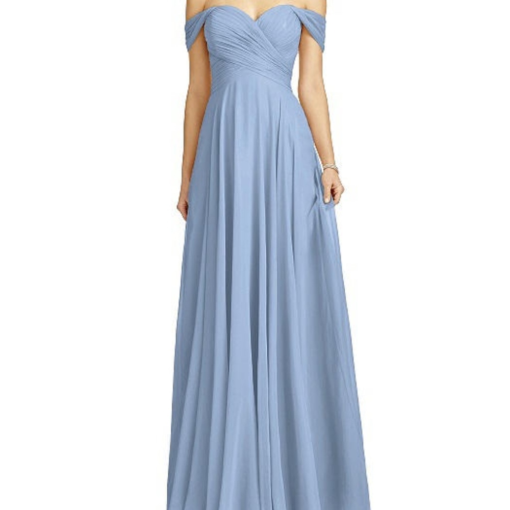 Dessy 2970 Off Shoulder Cloudy Blue Formal Dress 6